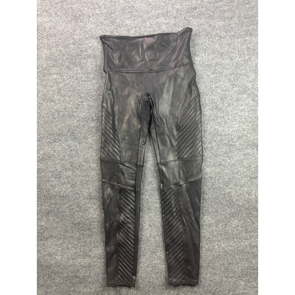 Spanx‎ Faux Leather Moto Leggings Womens XL Black High Waist Ribbed Edgy 20114R